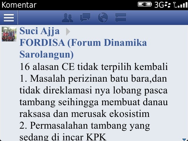 Postingan di facebook yang menyerang Cek Endra