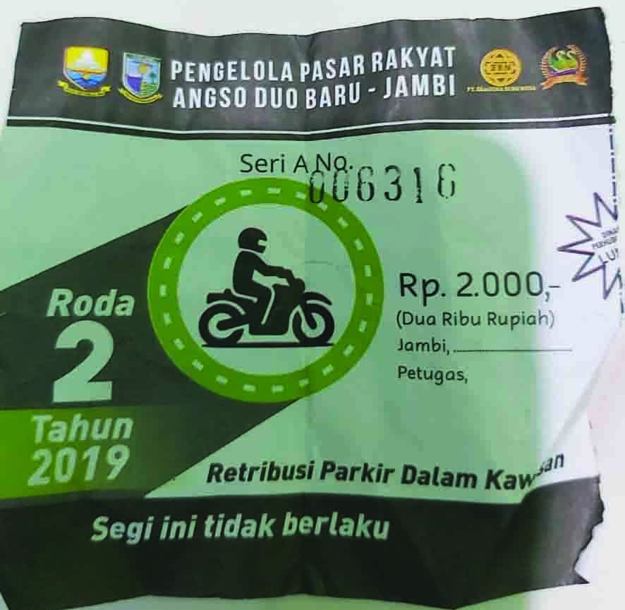 Karcis Parkir pasar angsoduo yang menggunakan lambang Pemprov secara ilegal
