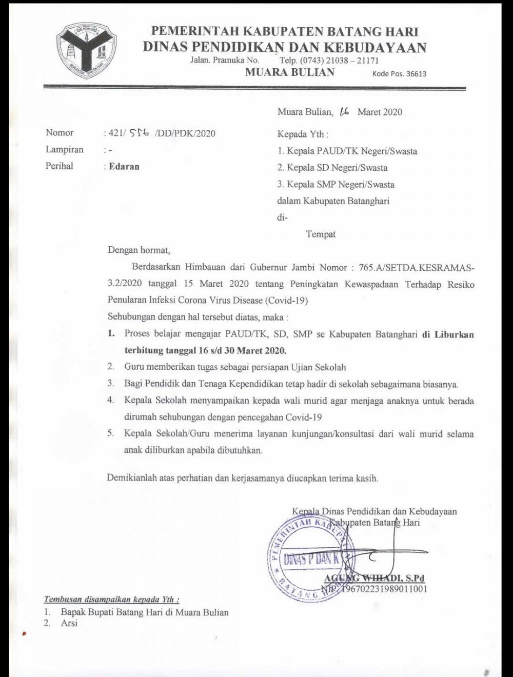 Surat Edaran Bupati Batanghari