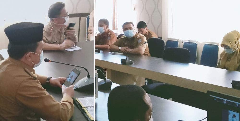Bupati Pimpin rapat jarak jauh dengan Menggunakan Aplikasi 