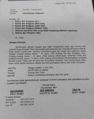 Gabungan Organisasi Wartawan Tebo Bakal Demo Larangan Liputan oleh Plt Sekda