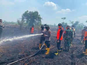 Satgas Terpadu Karhutla Sarolangun Padamkan Karhutla di Areal Plasma PT BKS, Pendinginan Dilakukan