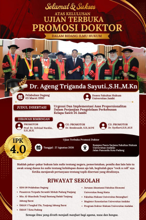 Raih IPK 4,0 Dr Ageng Sukses Pertahankan Disertasi Diujian Terbuka Universitas Andalas 