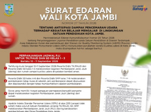Pemkot Jambi Kembali Terbitkan Surat Edaran Antisipasi Dampak Kabut Asap, PJJ Diterapkan untuk PAUD 