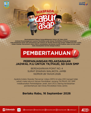 Kualitas Udara Sangat Tidak Sehat, Pemkot Jambi Perpanjang PJJ Jenjang TK Hingga SMP 